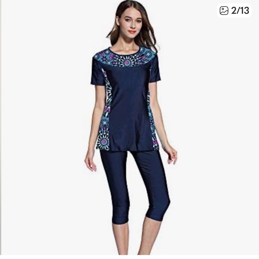 Ababalaya womens swimming suit High Neck Tankini Set capri pants swimwear